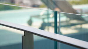 Exterior Glass railings installed on a Utah business